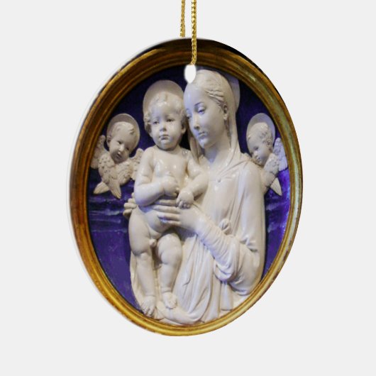 MADONNA MET KIND EN ANGELS Ronde Blauwe saffier Keramisch Ornament (Rechts)