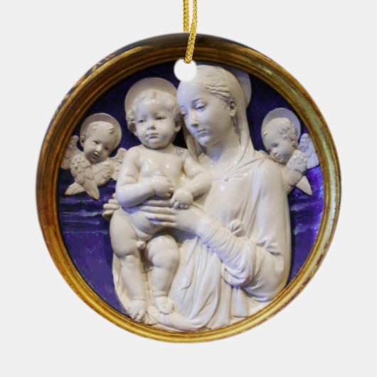 MADONNA MET KIND EN ANGELS Ronde Blauwe saffier Keramisch Ornament (Voorkant)
