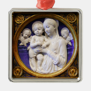 MADONNA MET KIND EN ANGELS Ronde Blauwe saffier Metalen Ornament