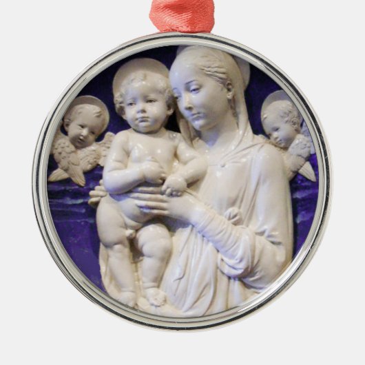 MADONNA MET KIND EN ANGELS Ronde Blauwe saffier Metalen Ornament (Voorkant)