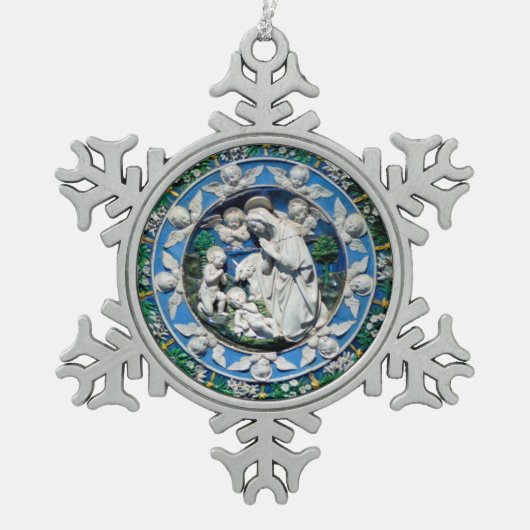 MADONNA MET KIND EN ANGELS TIN SNEEUWVLOK ORNAMENT (Voorkant)