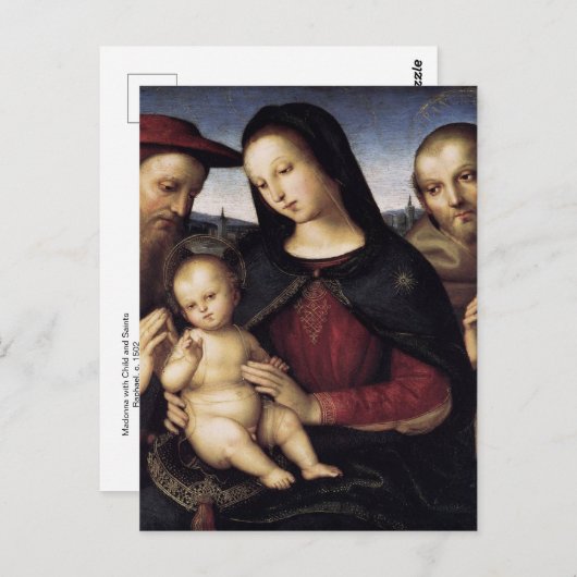 Madonna met kind en heiligen door het Briefkaart R (Voorkant / Achterkant)