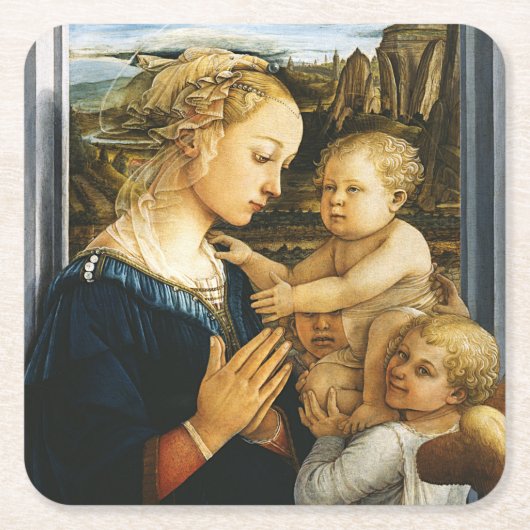 Madonna met kind en twee Angels, Filippo Lippi Kartonnen Onderzetters (Voorkant)