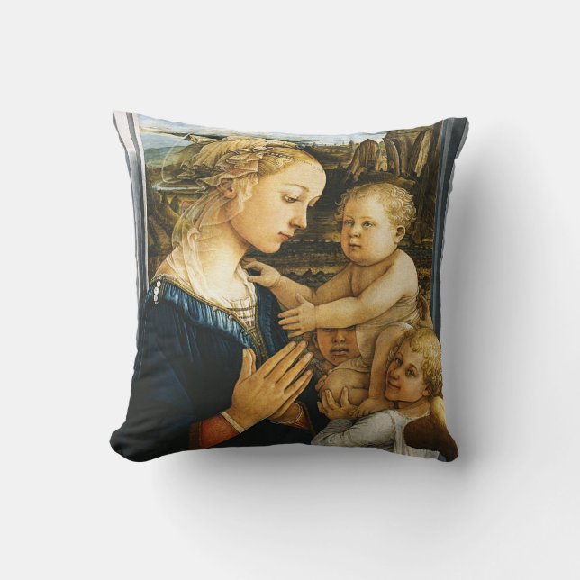 Madonna met kind en twee Angels, Filippo Lippi Kussen (Voorkant)