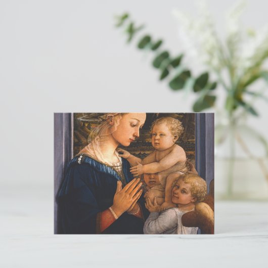 Madonna met kind en twee engelen van Filippo lippi Briefkaart (Staand voorkant)