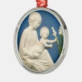 MADONNA MET KIND EN WITTE LILEN METALEN ORNAMENT (Links)