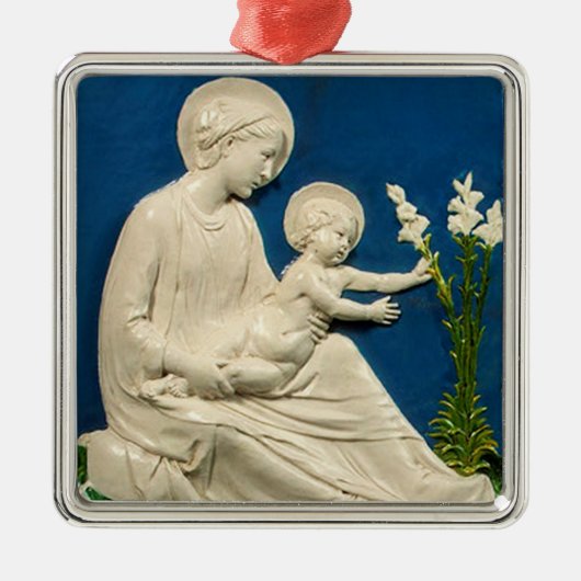 MADONNA MET KIND EN WITTE LILEN METALEN ORNAMENT (Voorkant)