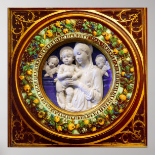 MADONNA MET KIND, ENGELEN RENAISSANCE BLOEMENKRANS POSTER