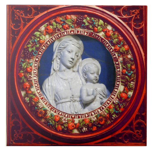 MADONNA MET KIND, RODE RENAISSANCE FLORAL CROWN TEGELTJE (Voorkant)
