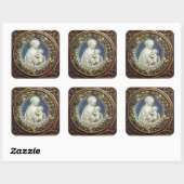 MADONNA MET KIND, Ronde Bloemen Kerstmis Kroon Vierkante Sticker (Vel)