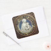 MADONNA MET KIND, Ronde Bloemen Kerstmis Kroon Vierkante Sticker (Envelop)