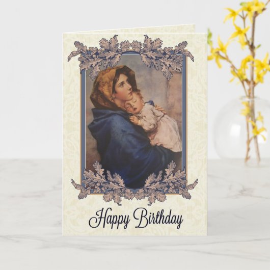 Madonna met kind Verjaardag Kaart (Gele Bloem)