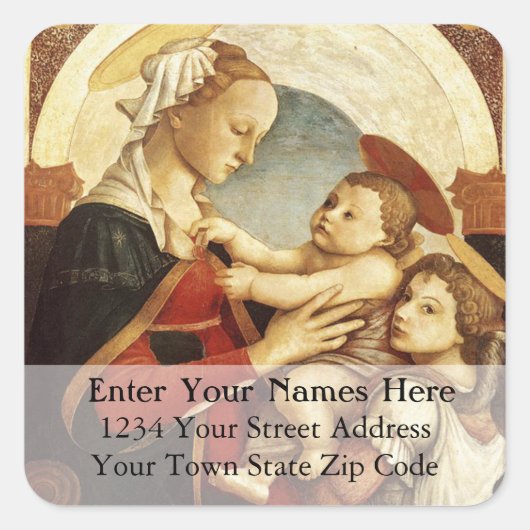 Madonna met kind vintage kerst adreslabel vierkante sticker (Voorkant)