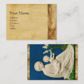 MADONNA MET KIND, WITTE LILT ANTIEK PARCHMENT VISITEKAARTJE (Voorkant / Achterkant)