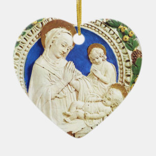 MADONNA MET KINDERRonde Blauw Sapphire Heart Keramisch Ornament