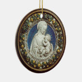 MADONNA MET KINDERRonde Blauwe Sapphire Keramisch Ornament (Rechts)