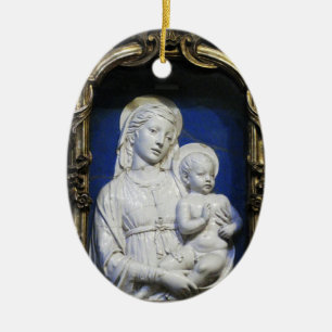 MADONNA MET KINDERRonde Blauwe Sapphire Keramisch Ornament
