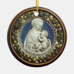 MADONNA MET KINDERRonde Blauwe Sapphire Keramisch Ornament