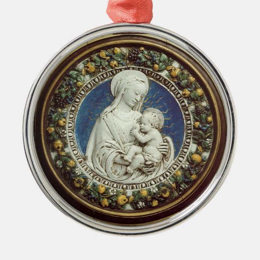 MADONNA MET KINDERRonde Blauwe Sapphire Metalen Ornament (Voorkant)
