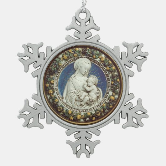 MADONNA MET KINDERRonde Tin Sneeuwvlok Ornament (Voorkant)
