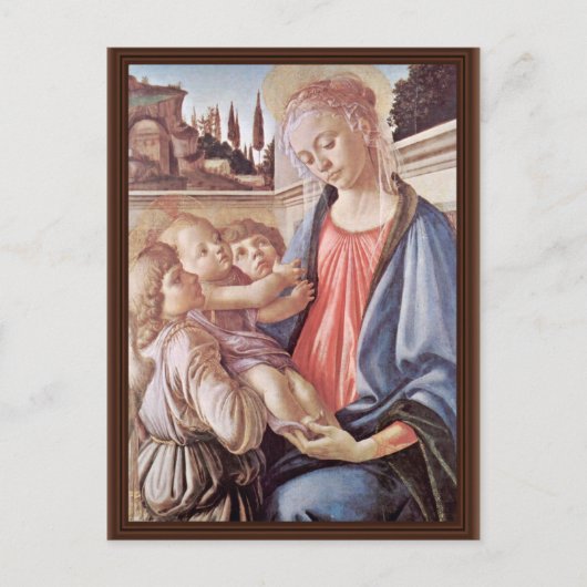 Madonna met twee engelen, van Sandro Botticelli Briefkaart (Voorkant)