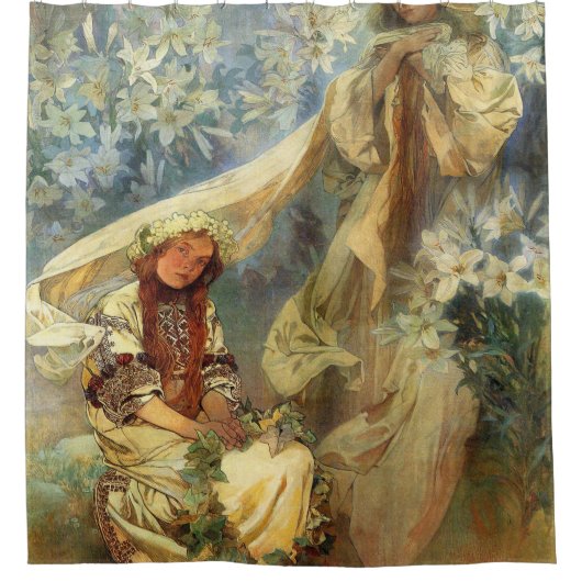 Madonna Of The Lilies 1905 - Alphonse Mucha Douchegordijn (Voorkant)