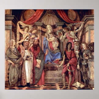 Madonna-troon van engelen en heiligen poster