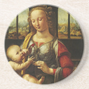 Madonna van de anjer door Leonardo da Vinci Zandsteen Onderzetter
