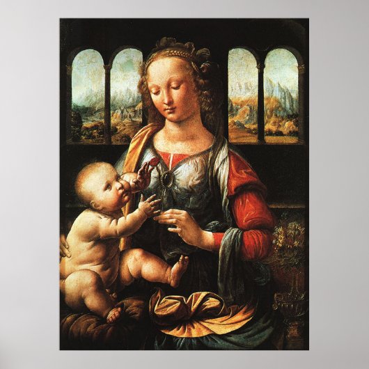 Madonna van de anjer, Leonardo da Vinci Poster (Voorkant)