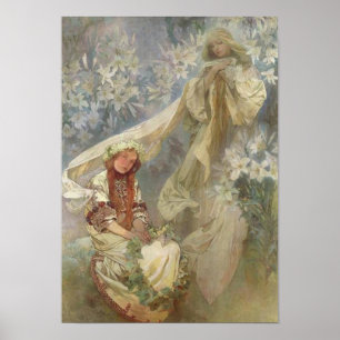 Madonna van de lelies door Alphonse Mucha Poster