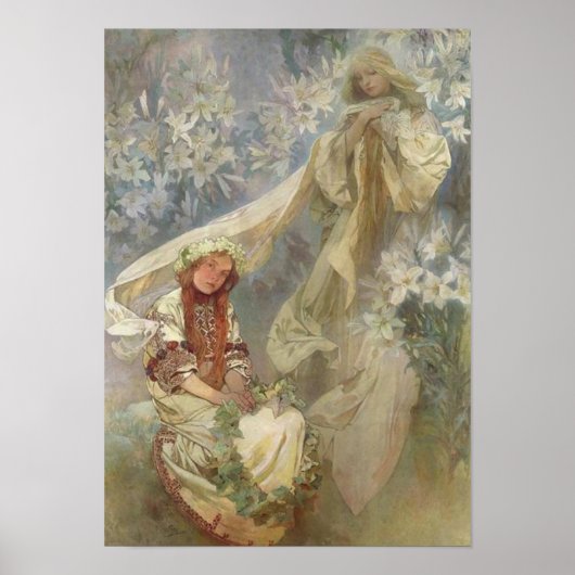 Madonna van de lelies van Alphonse Mucha Poster (Voorkant)