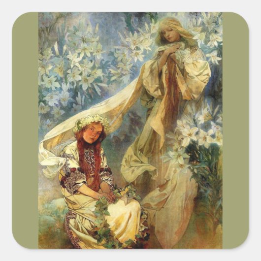 Madonna van de Lilies 1905 Vierkante Sticker (Voorkant)