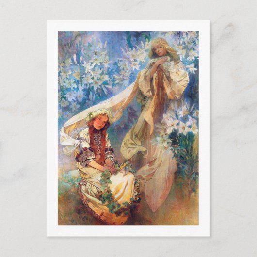 Madonna van de Lily, Mucha Briefkaart (Voorkant)
