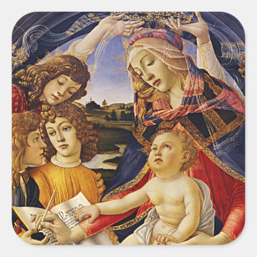 Madonna van de Magnificat door Botticelli Vierkante Sticker (Voorkant)