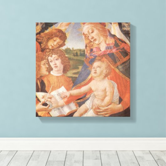 Madonna van de Magnificat door Sandro Botticelli Canvas Afdruk (Insitu (Houten vloer))