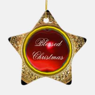 Madonna van de Magnificat/Ruby Gemstone Star Keramisch Ornament