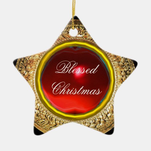 Madonna van de Pomegranaat/Ruby Gemstone Star Keramisch Ornament (Voorkant)