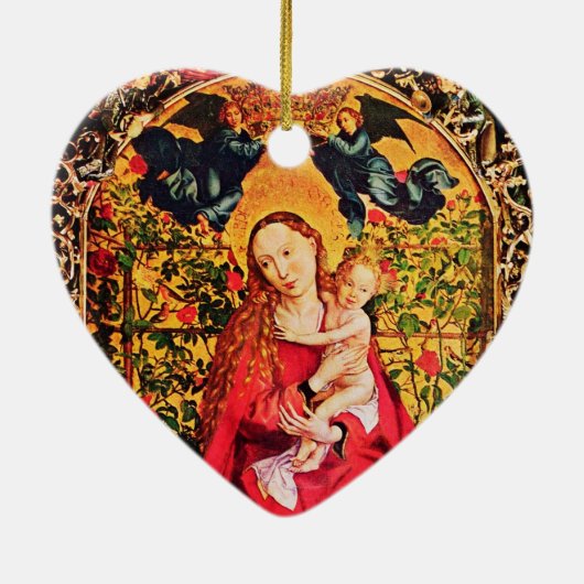MADONNA VAN DE ROOS BOWER MISTLETOES,HOLLY BERRIES KERAMISCH ORNAMENT (Achterkant)