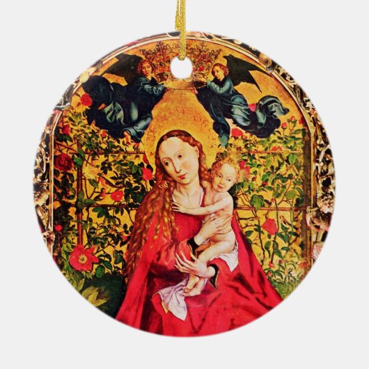 MADONNA VAN DE ROOS BOWER MISTLETOES,HOLLY BERRIES KERAMISCH ORNAMENT (Achterkant)