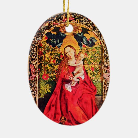 MADONNA VAN DE ROOS BOWER MISTLETOES,HOLLY BERRIES KERAMISCH ORNAMENT (Achterkant)