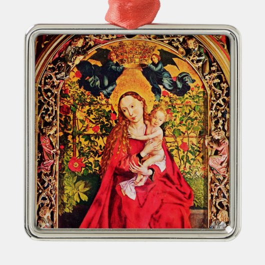 MADONNA VAN DE ROOS BOWER MISTLETOES,HOLLY BERRIES METALEN ORNAMENT (Voorkant)
