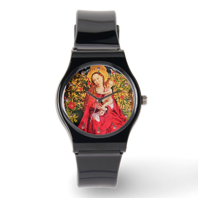 MADONNA VAN DE ROOS BOWER, PINK AMETHYST PARELTJES HORLOGE (Voorkant)