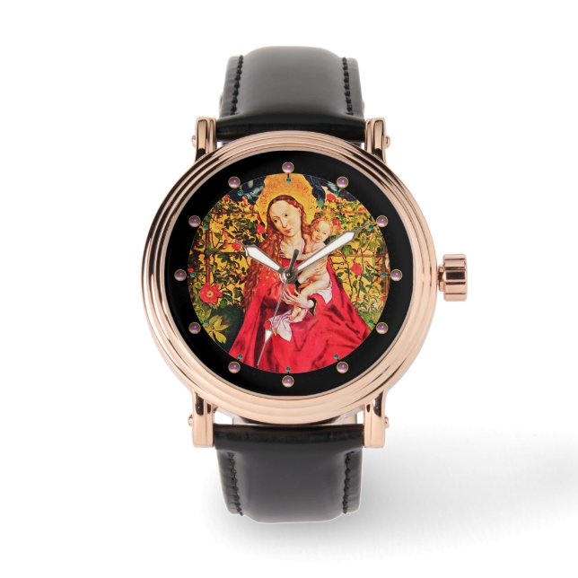 MADONNA VAN DE ROOS BOWER, PINK AMETHYST PARELTJES HORLOGE (Voorkant)