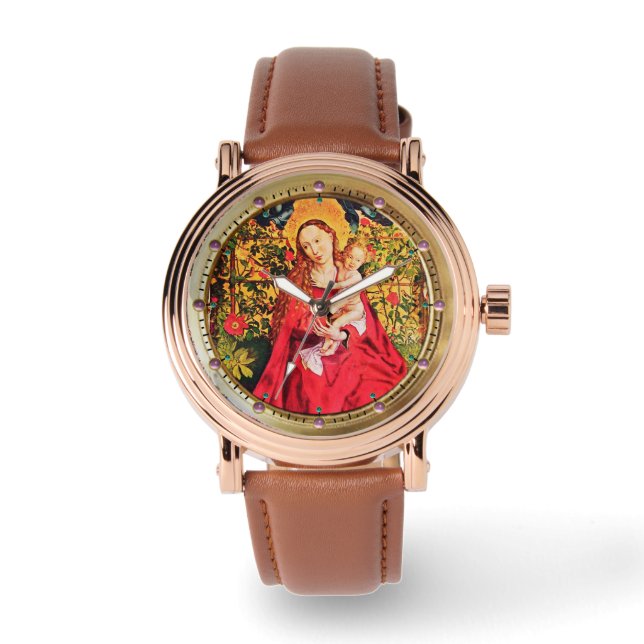 MADONNA VAN DE ROOS BOWER, PINK AMETHYST PARELTJES HORLOGE (Voorkant)