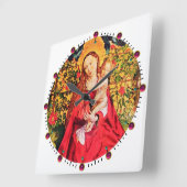 MADONNA VAN DE ROOS BOWER, PINK FUCHSIA PARELTJES, VIERKANTE KLOK (Hoek)