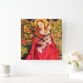 MADONNA VAN DE ROOS BOWER, PINK FUCHSIA PARELTJES, VIERKANTE KLOK (Huis)