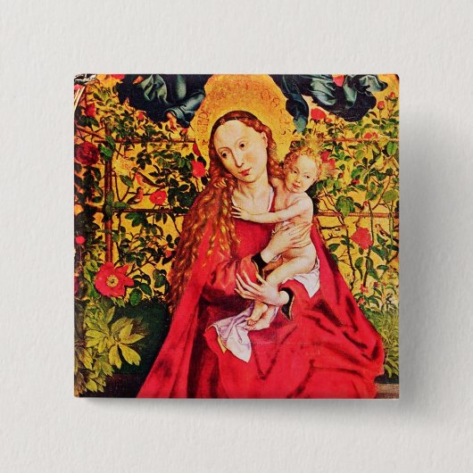 MADONNA VAN DE ROOS BOWER VIERKANTE BUTTON 5,1 CM (Voorkant)