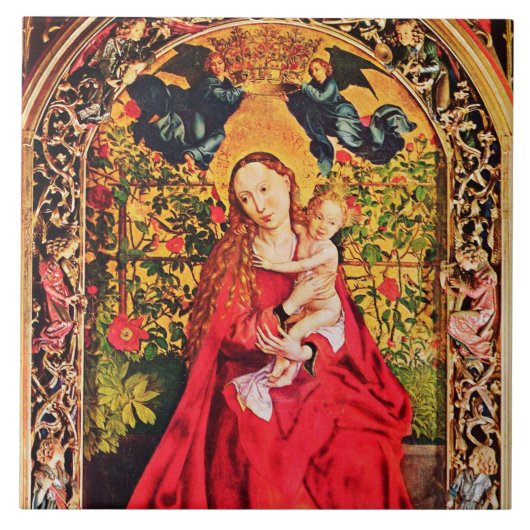 MADONNA VAN DE ROOS MET ANGELS CERAMISCHE TIL TEGELTJE (Voorkant)