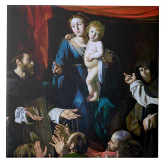 Madonna van de Rosary, Caravaggio Tegeltje (Voorkant)