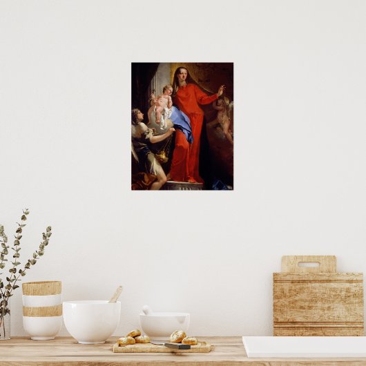 Madonna van de Rosary (olie op canvas) Poster (Keuken)
